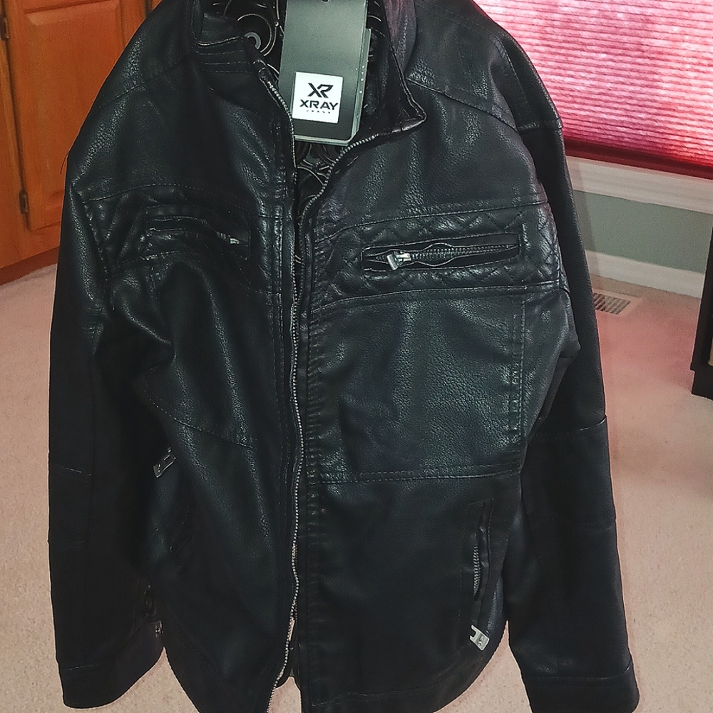 X-RAY Boy's Stand Up Collar Moto-Jacket, Faux Leather w/Sherpa Lining, - Picture 2 of 8